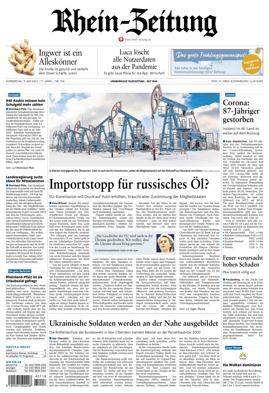 Rhein-Zeitung Kreis Altenkirchen vom Donnerstag, 05.05.2022