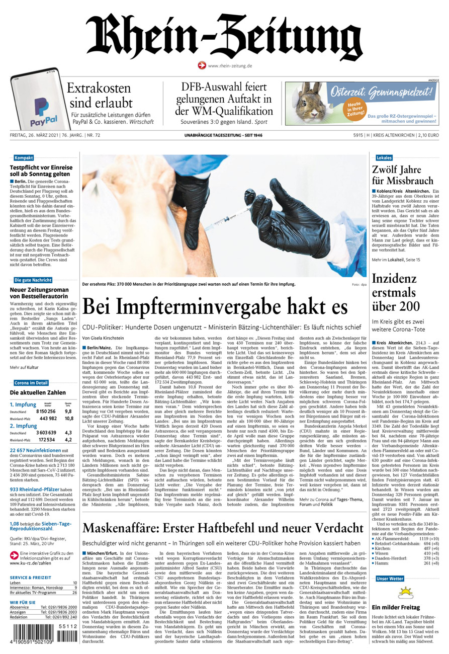 Rhein-Zeitung Kreis Altenkirchen vom Freitag, 26.03.2021