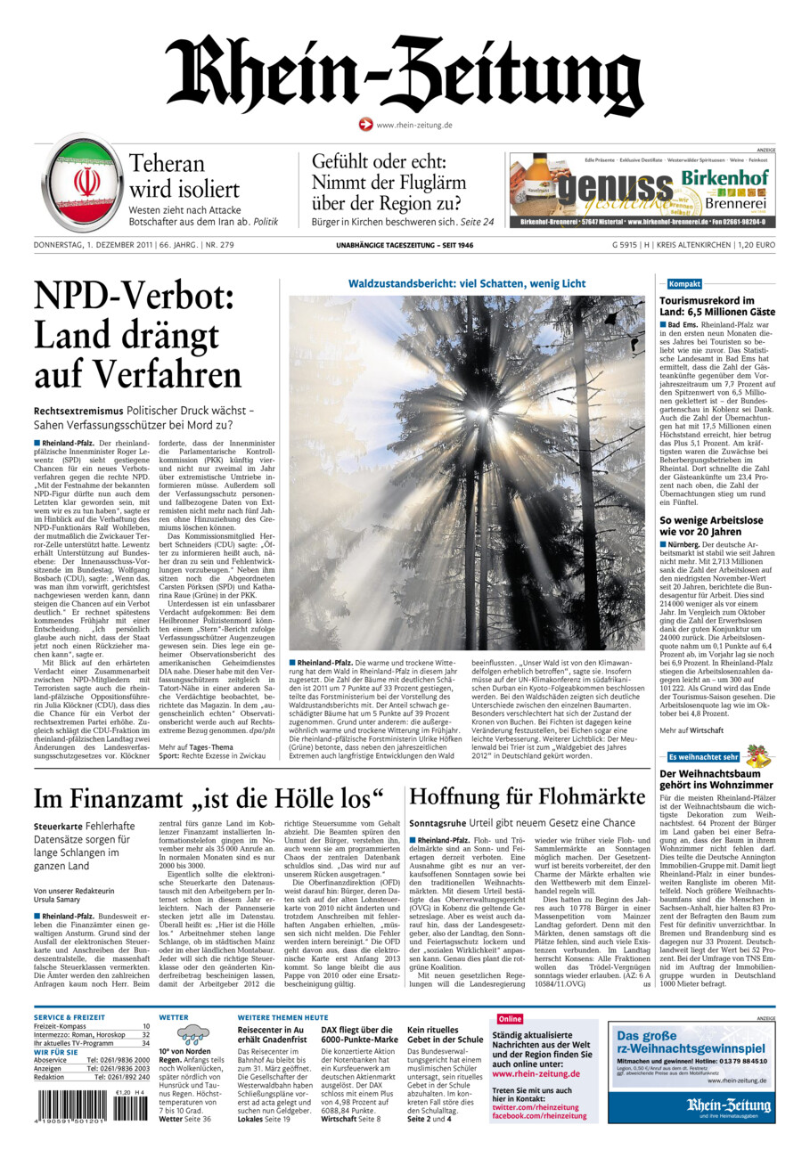 Rhein-Zeitung Kreis Altenkirchen vom Donnerstag, 01.12.2011