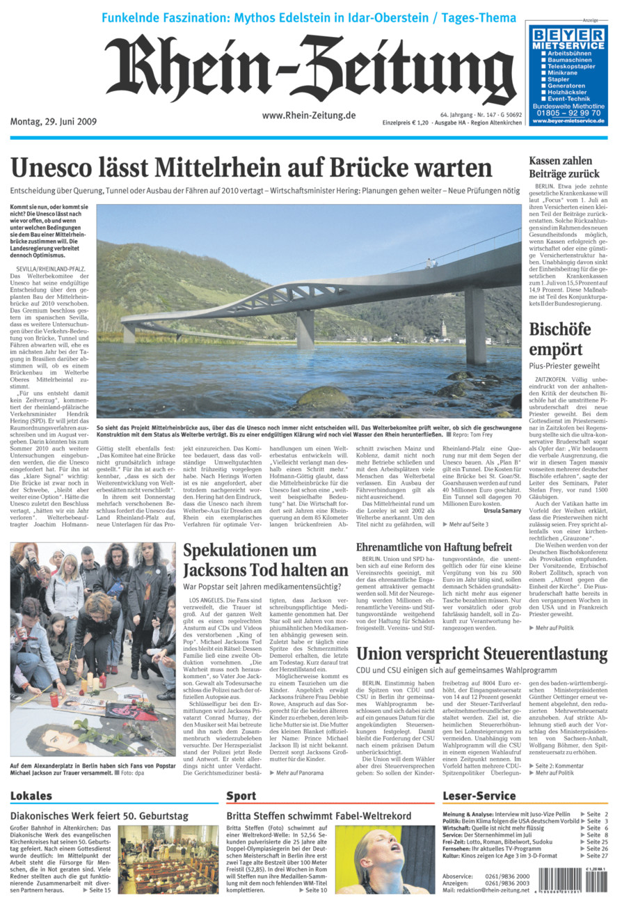 Rhein-Zeitung Kreis Altenkirchen vom Montag, 29.06.2009