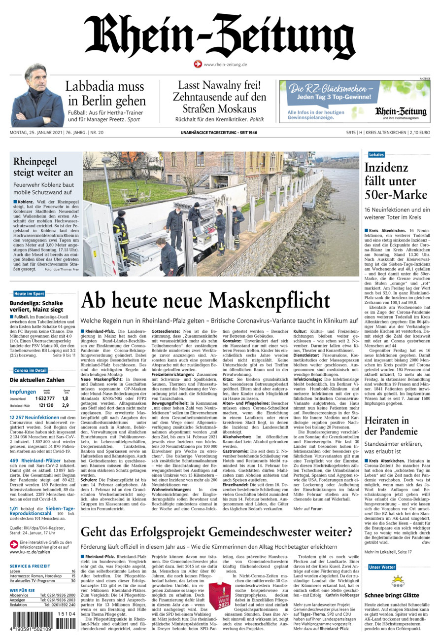 Rhein-Zeitung Kreis Altenkirchen vom Montag, 25.01.2021