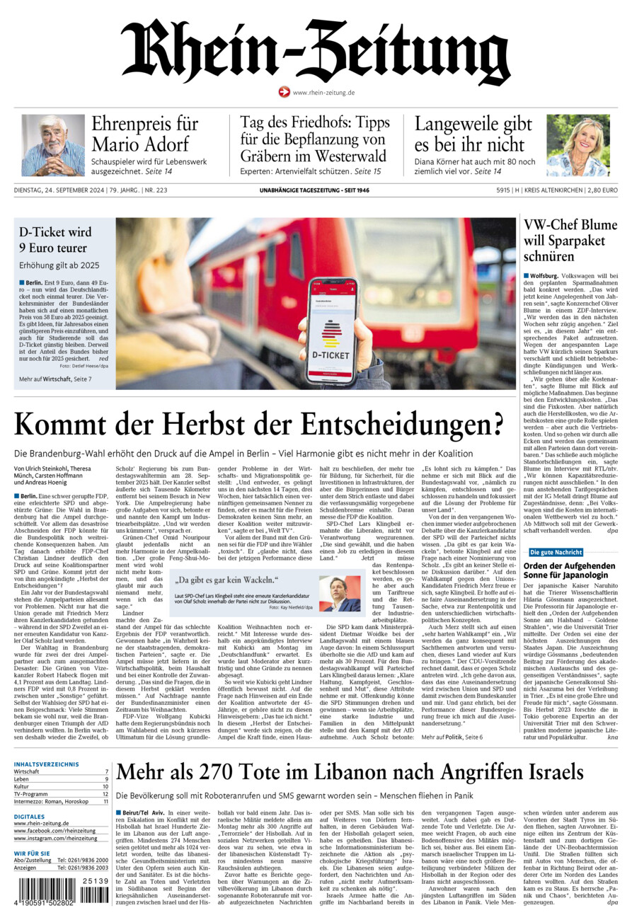 Rhein-Zeitung Kreis Altenkirchen vom Dienstag, 24.09.2024