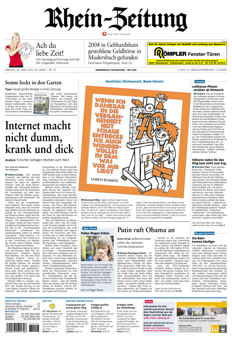 Rhein-Zeitung Kreis Altenkirchen vom Samstag, 29.03.2014