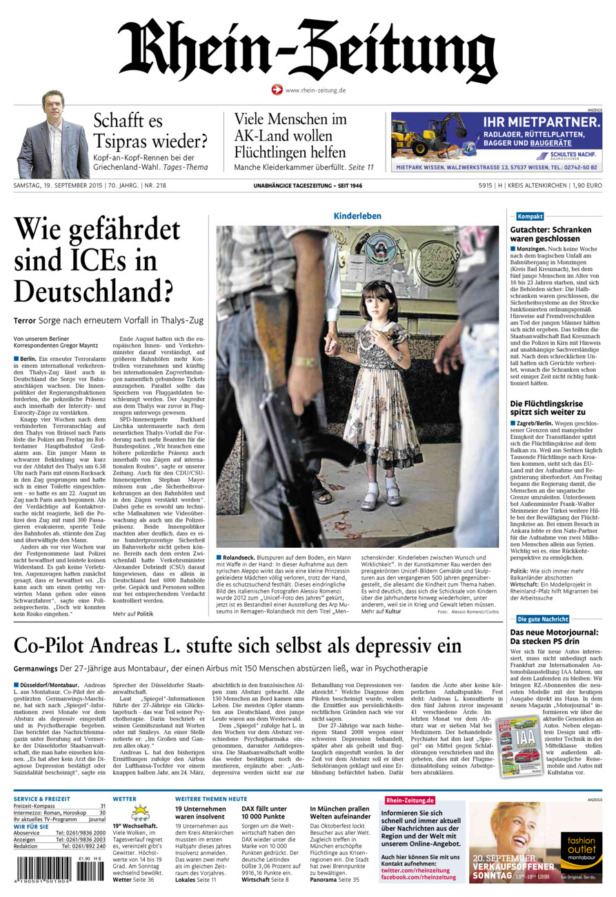 Rhein-Zeitung Kreis Altenkirchen vom Samstag, 19.09.2015