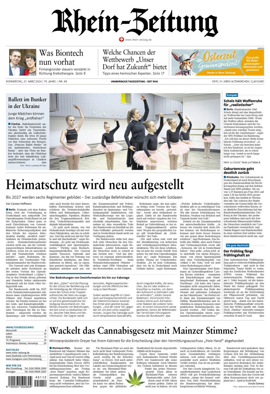 Rhein-Zeitung Kreis Altenkirchen vom Donnerstag, 21.03.2024