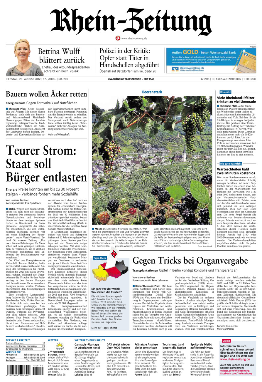 Rhein-Zeitung Kreis Altenkirchen vom Dienstag, 28.08.2012