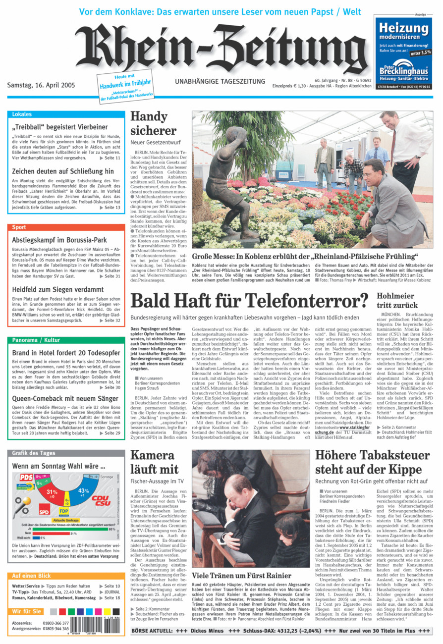 Rhein-Zeitung Kreis Altenkirchen vom Samstag, 16.04.2005