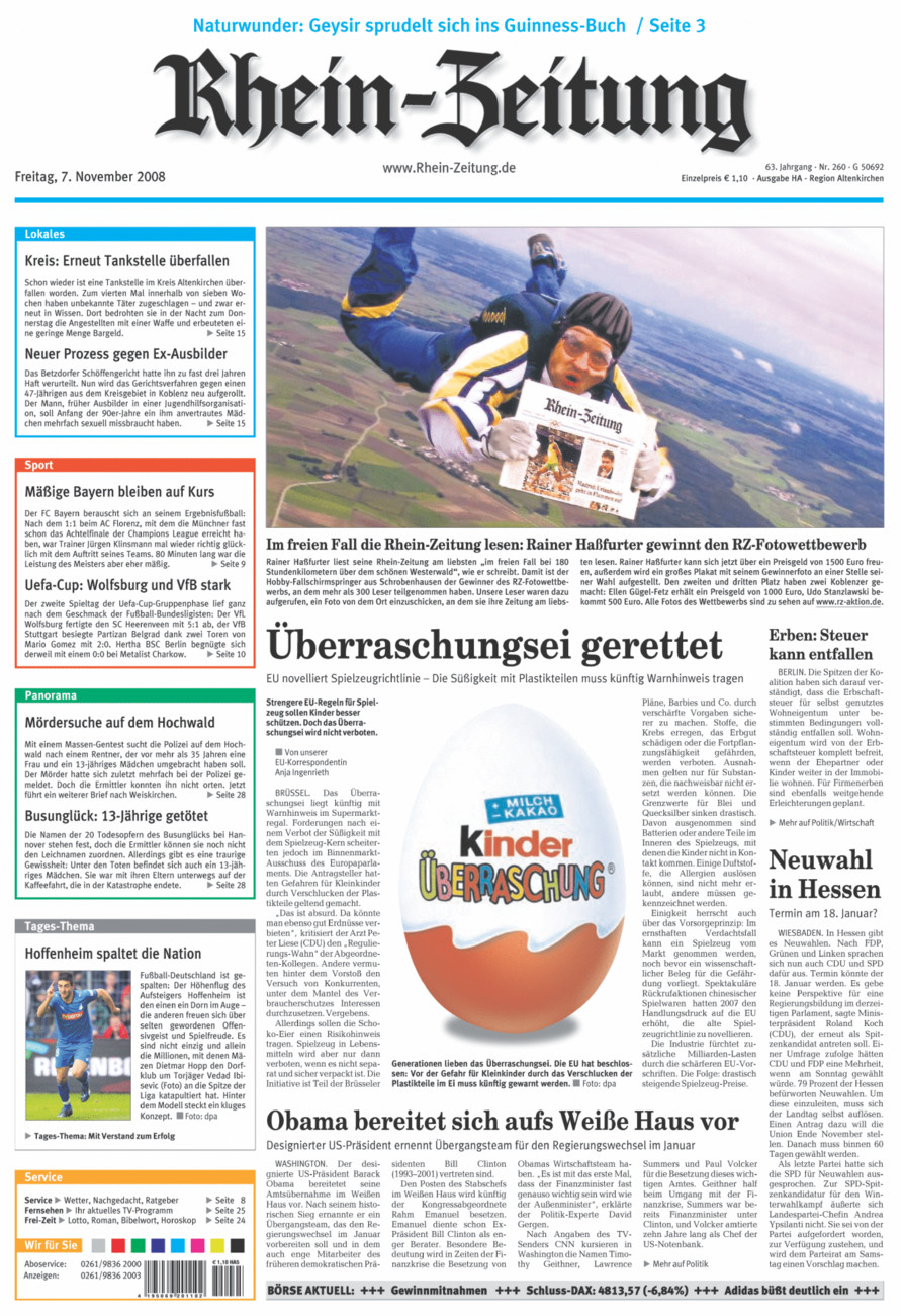 Rhein-Zeitung Kreis Altenkirchen vom Freitag, 07.11.2008