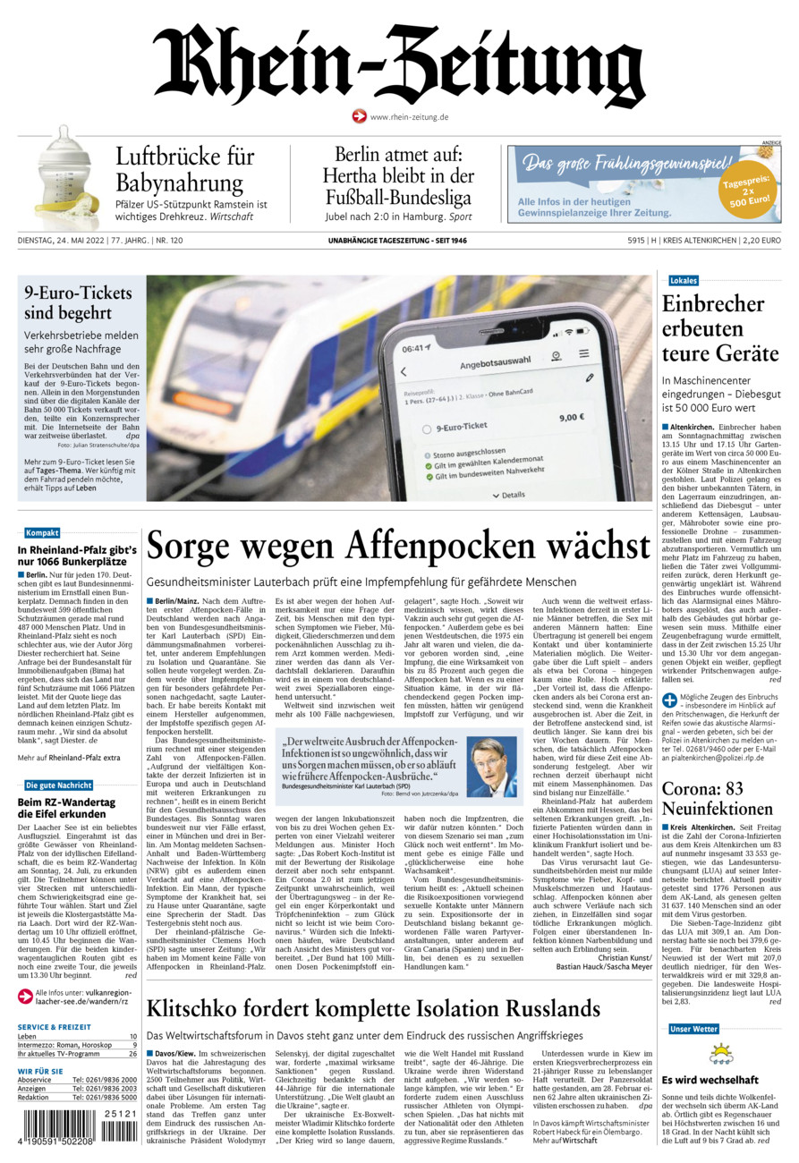 Rhein-Zeitung Kreis Altenkirchen vom Dienstag, 24.05.2022