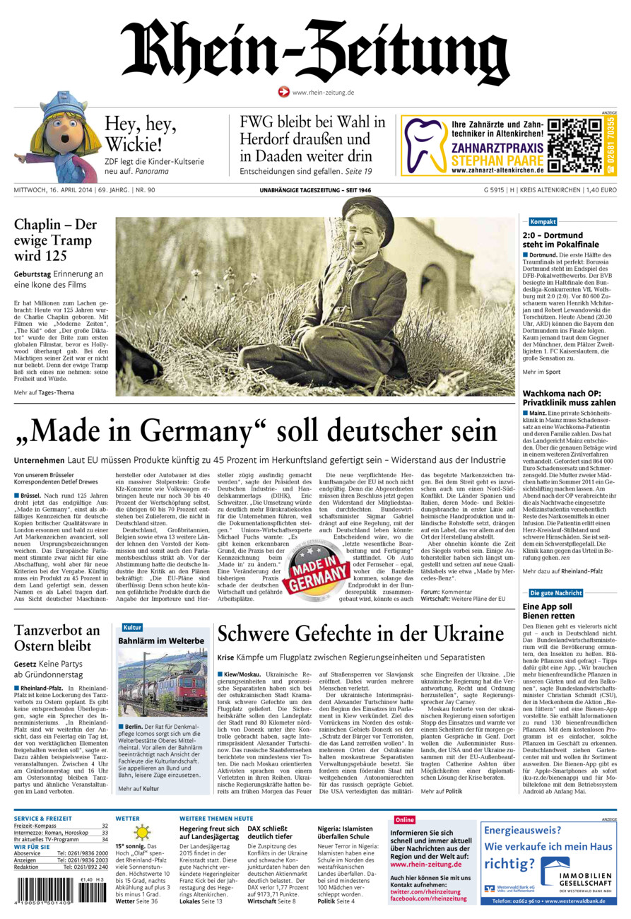 Rhein-Zeitung Kreis Altenkirchen vom Mittwoch, 16.04.2014