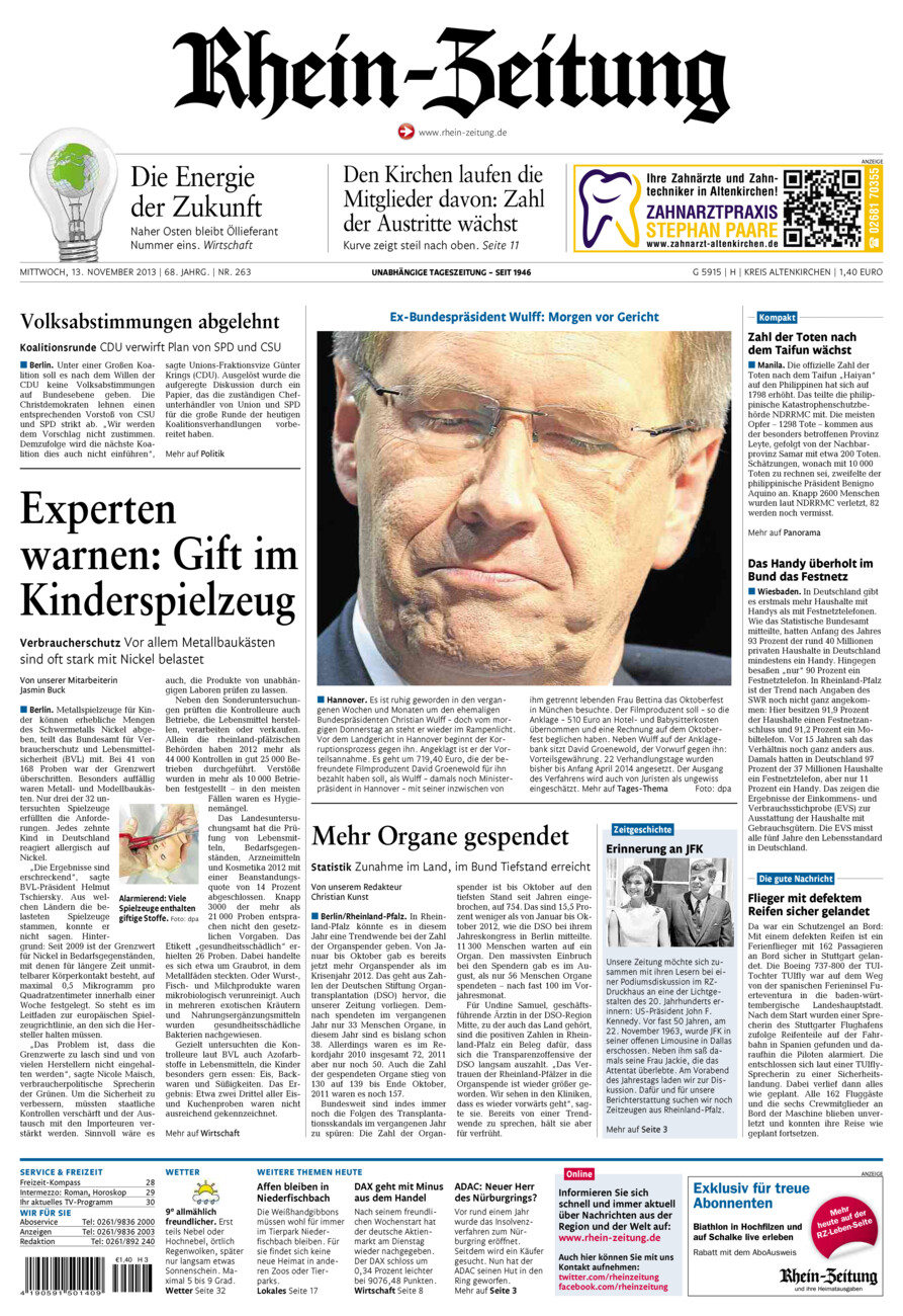 Rhein-Zeitung Kreis Altenkirchen vom Mittwoch, 13.11.2013