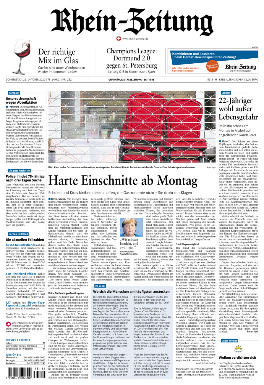 Rhein-Zeitung Kreis Altenkirchen vom Donnerstag, 29.10.2020