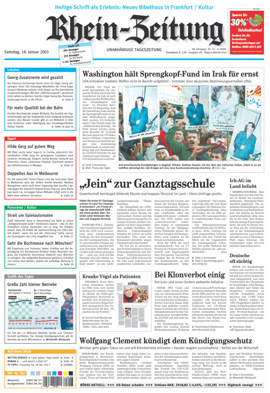 Rhein-Zeitung Kreis Altenkirchen vom Samstag, 18.01.2003