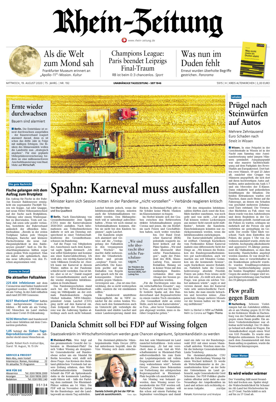 Rhein-Zeitung Kreis Altenkirchen vom Mittwoch, 19.08.2020
