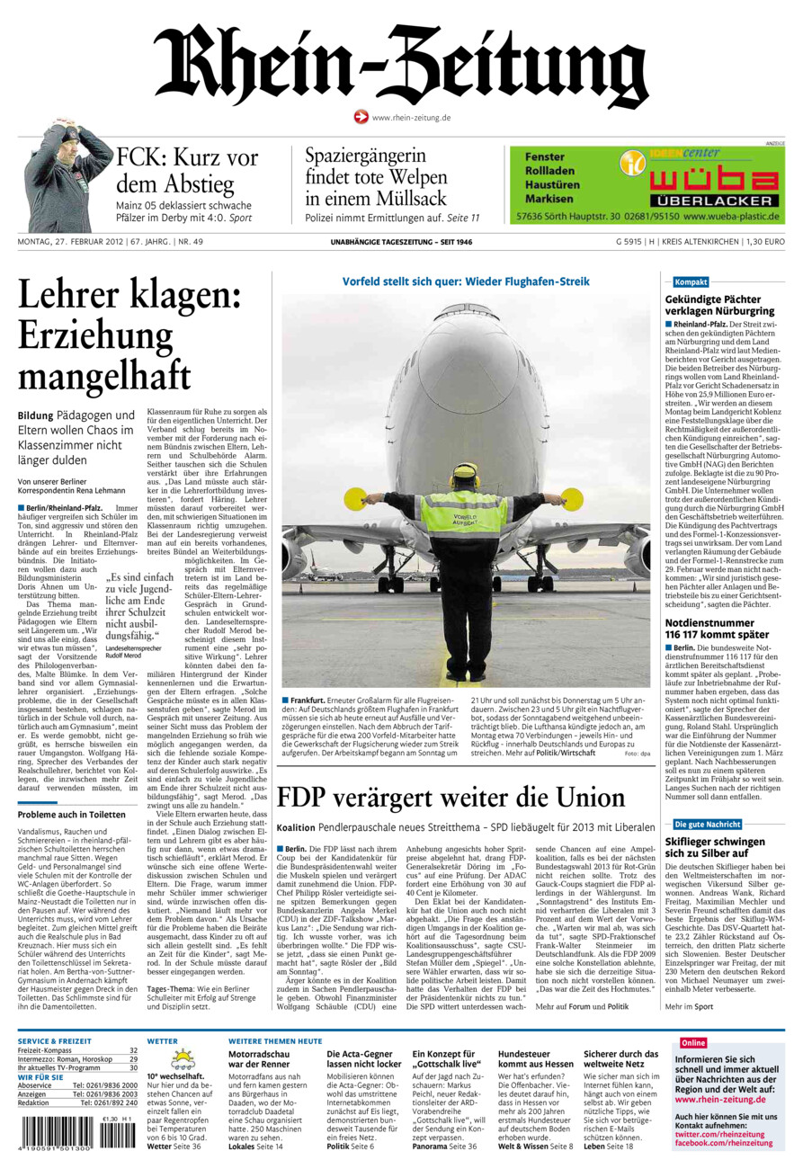 Rhein-Zeitung Kreis Altenkirchen vom Montag, 27.02.2012