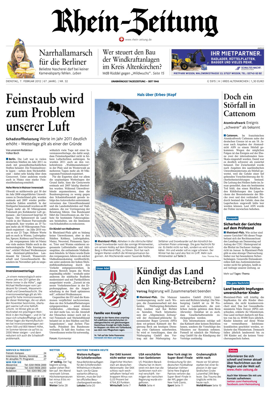 Rhein-Zeitung Kreis Altenkirchen vom Dienstag, 07.02.2012