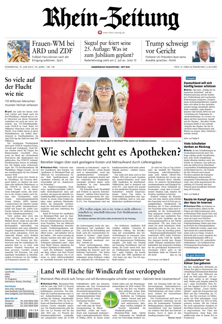 Rhein-Zeitung Kreis Altenkirchen vom Donnerstag, 15.06.2023