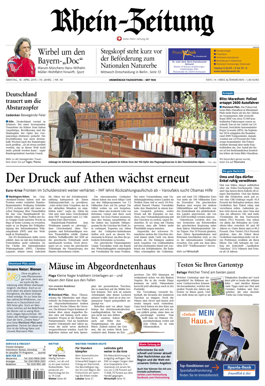 Rhein-Zeitung Kreis Altenkirchen vom Samstag, 18.04.2015