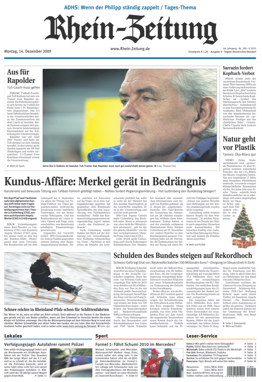 Rhein-Zeitung Kreis Altenkirchen vom Montag, 14.12.2009