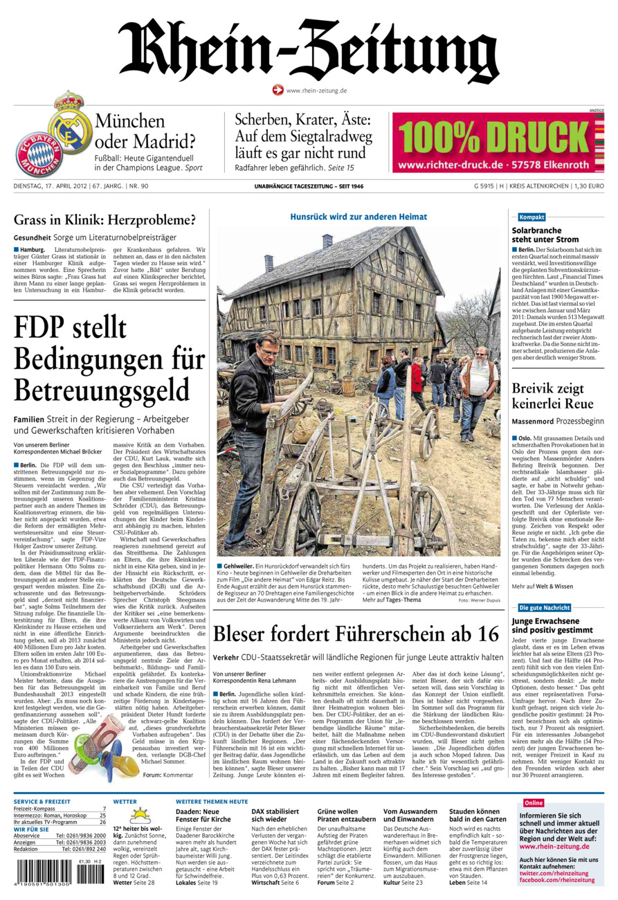 Rhein-Zeitung Kreis Altenkirchen vom Dienstag, 17.04.2012