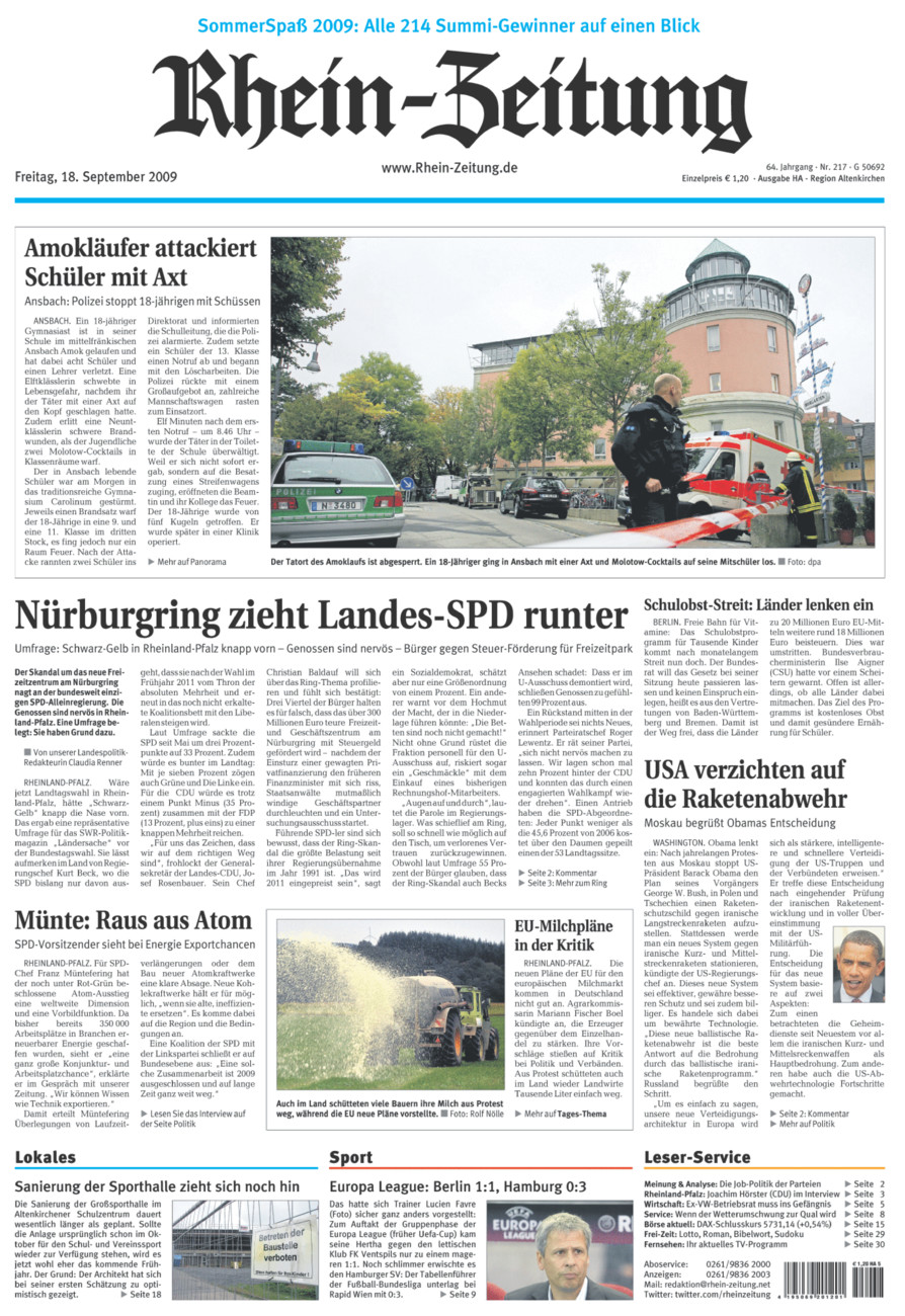 Rhein-Zeitung Kreis Altenkirchen vom Freitag, 18.09.2009