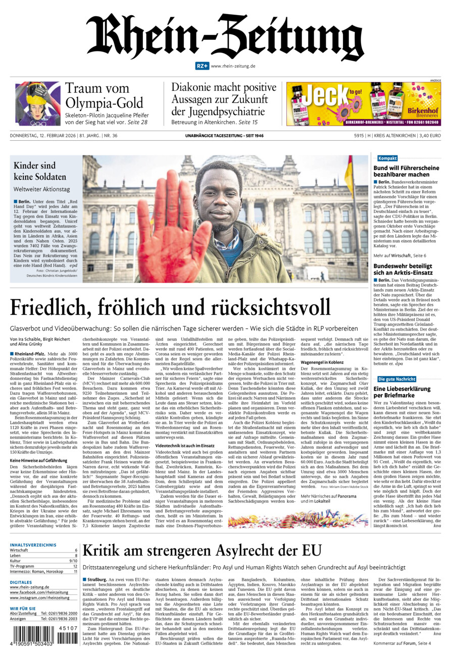 Rhein-Zeitung Kreis Altenkirchen vom Donnerstag, 12.02.2026
