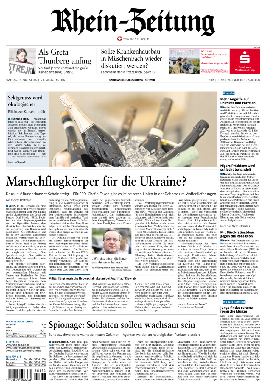 Rhein-Zeitung Kreis Altenkirchen vom Samstag, 12.08.2023