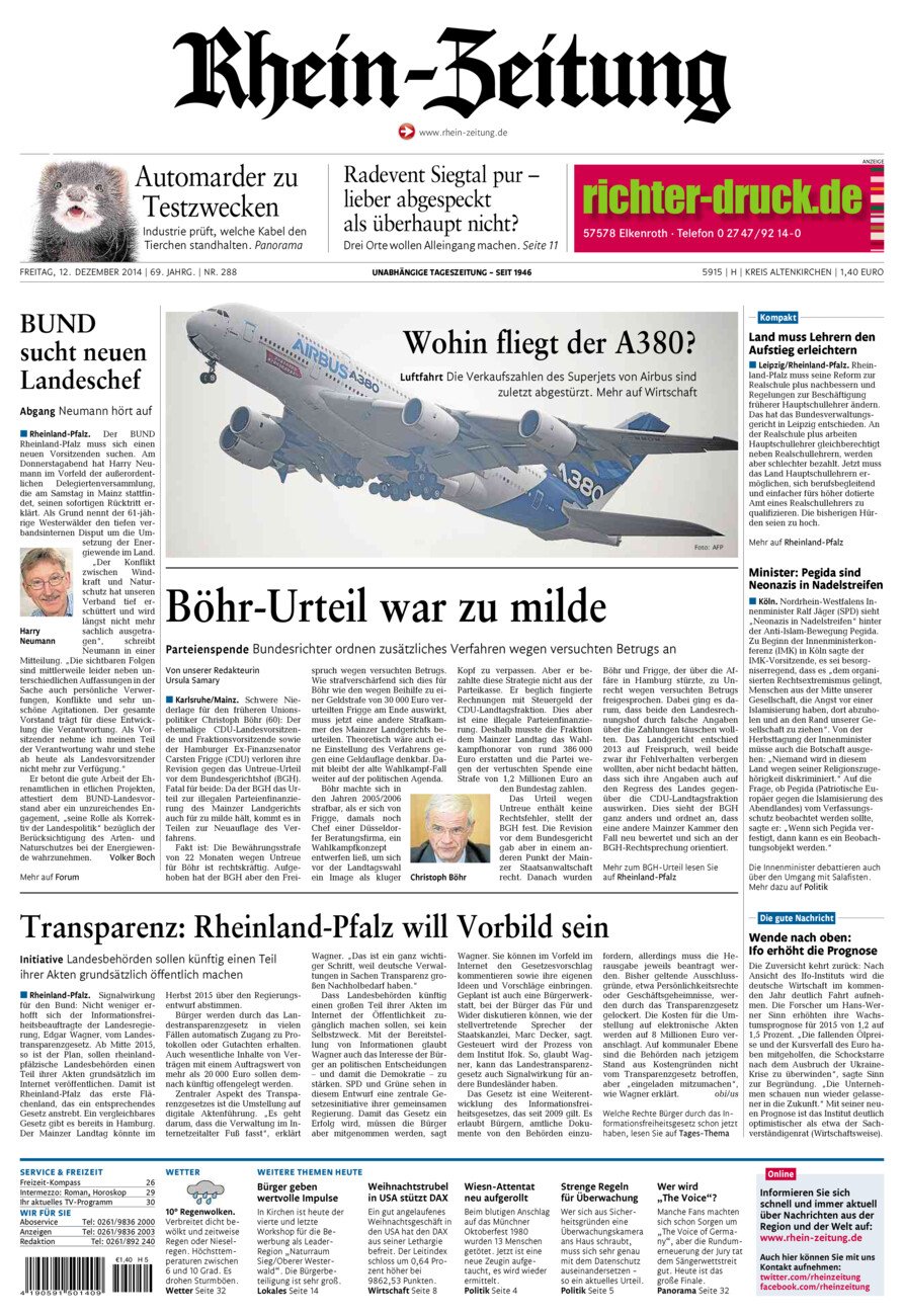Rhein-Zeitung Kreis Altenkirchen vom Freitag, 12.12.2014