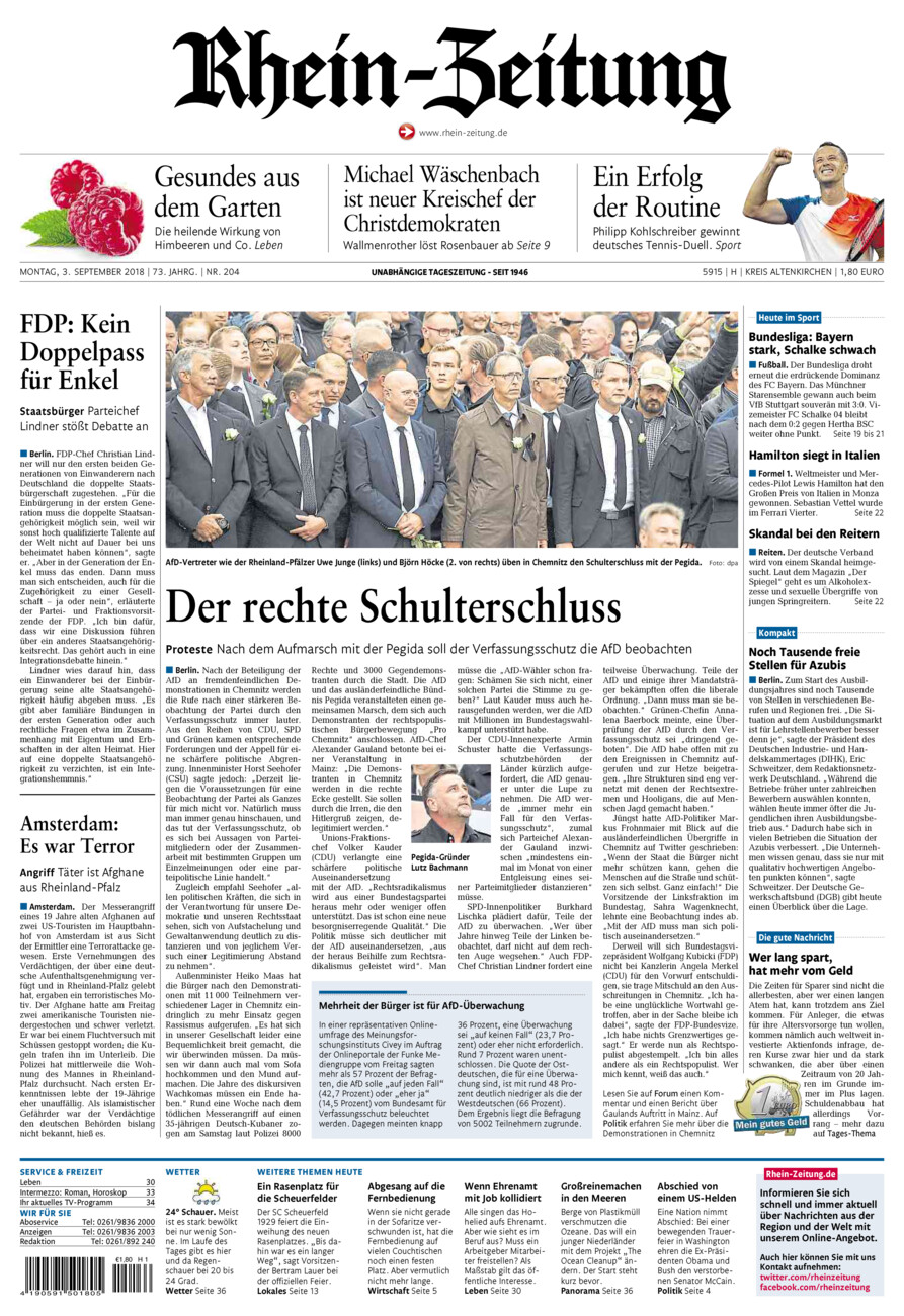 Rhein-Zeitung Kreis Altenkirchen vom Montag, 03.09.2018