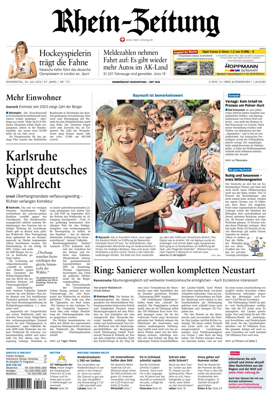 Rhein-Zeitung Kreis Altenkirchen vom Donnerstag, 26.07.2012