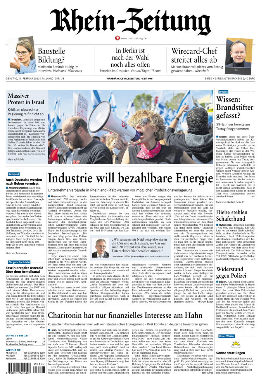 Rhein-Zeitung Kreis Altenkirchen vom Dienstag, 14.02.2023