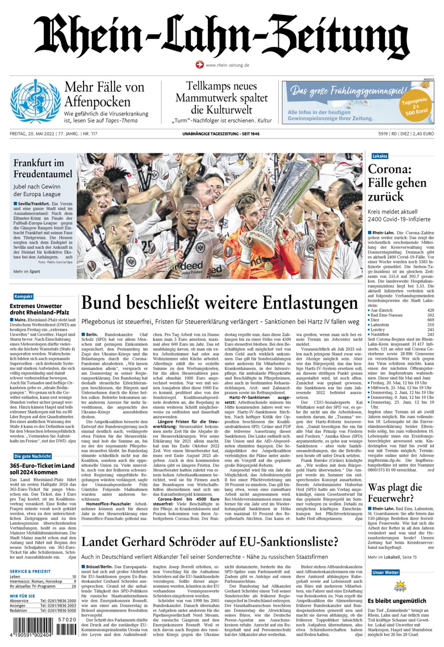 Rhein-Lahn-Zeitung Diez (Archiv) vom Freitag, 20.05.2022