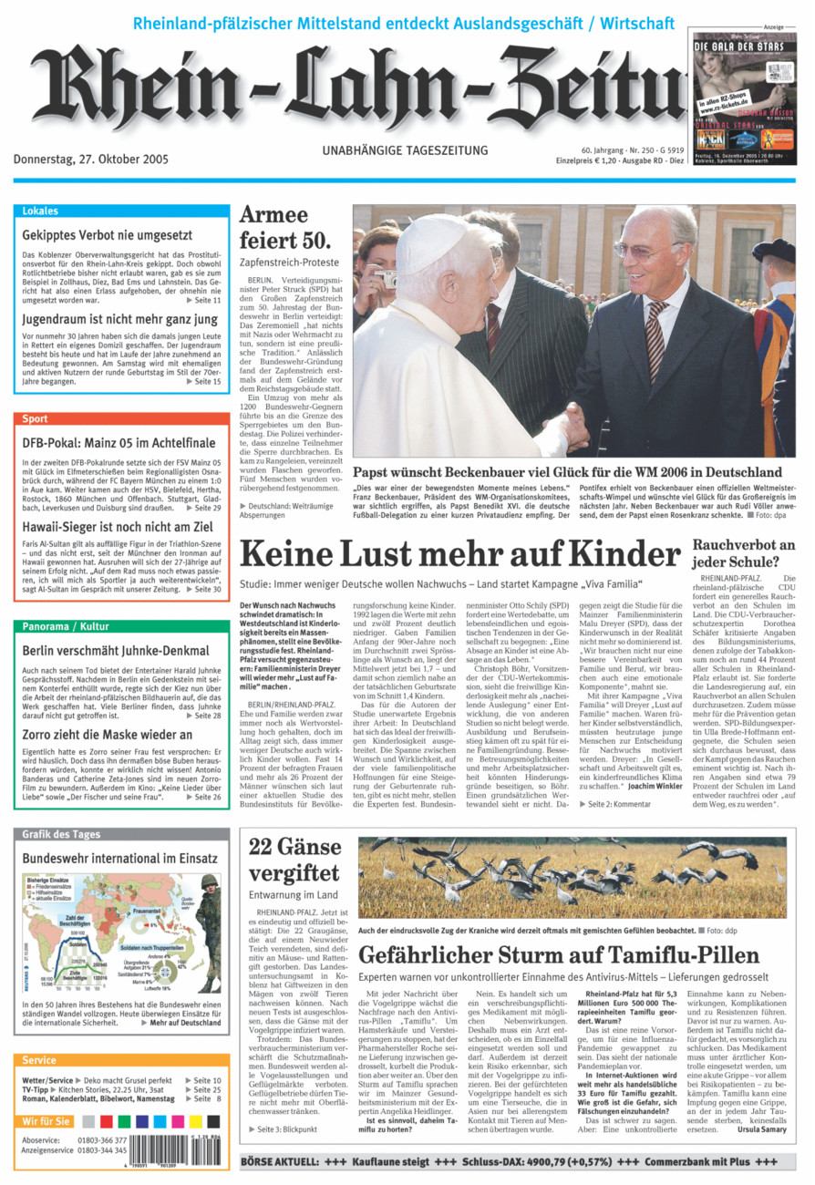 Rhein-Lahn-Zeitung Diez (Archiv) vom Donnerstag, 27.10.2005