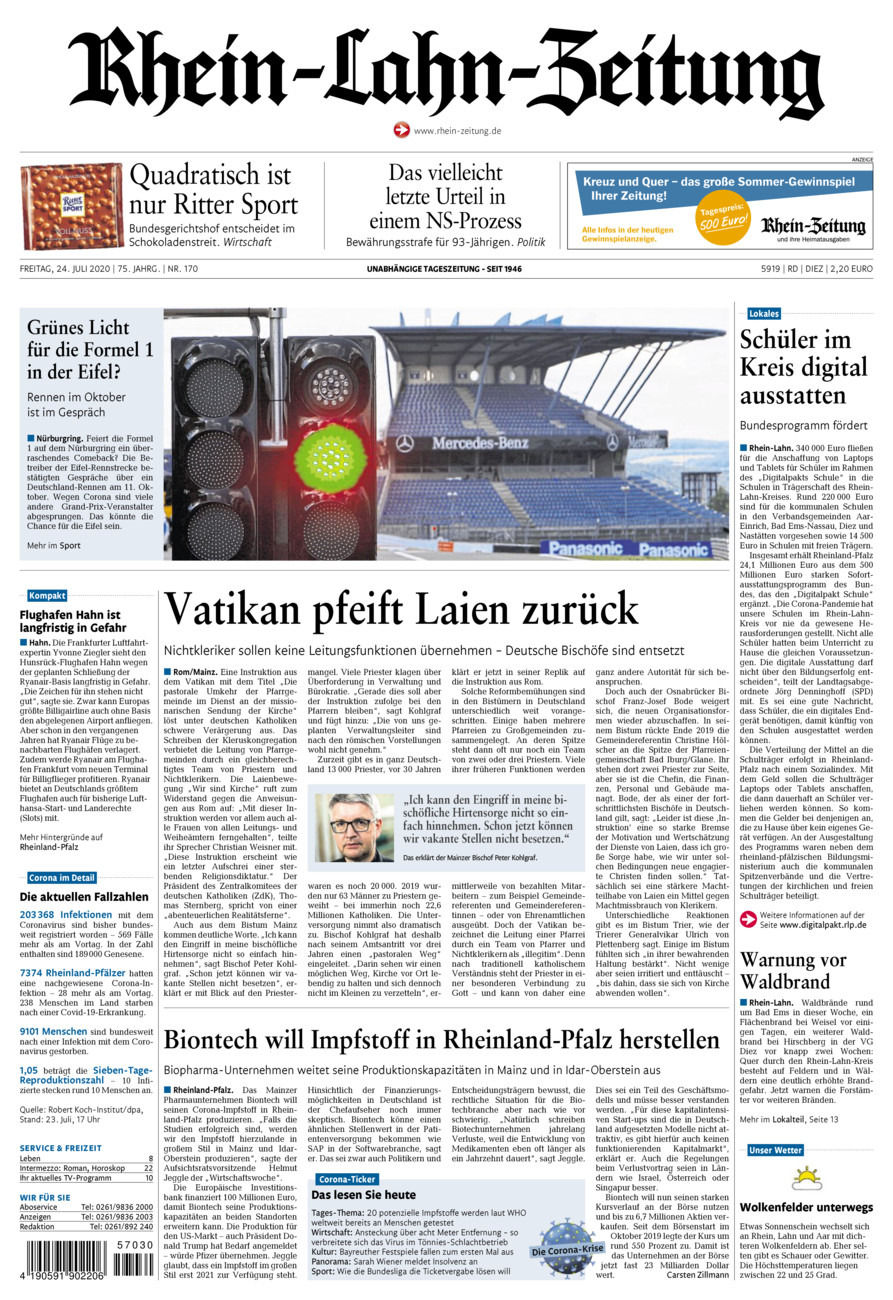 Rhein-Lahn-Zeitung Diez (Archiv) vom Freitag, 24.07.2020