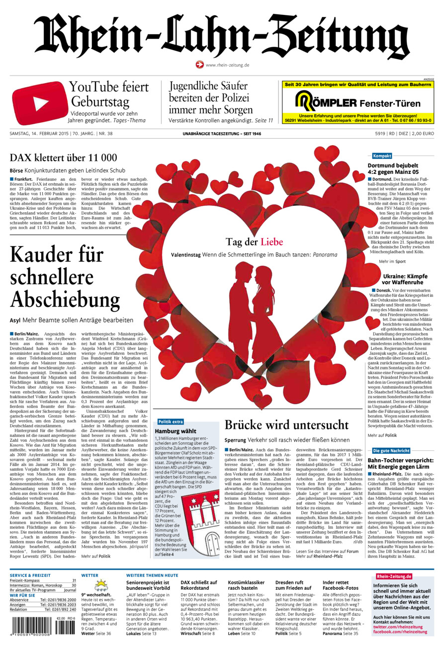 Rhein-Lahn-Zeitung Diez (Archiv) vom Samstag, 14.02.2015