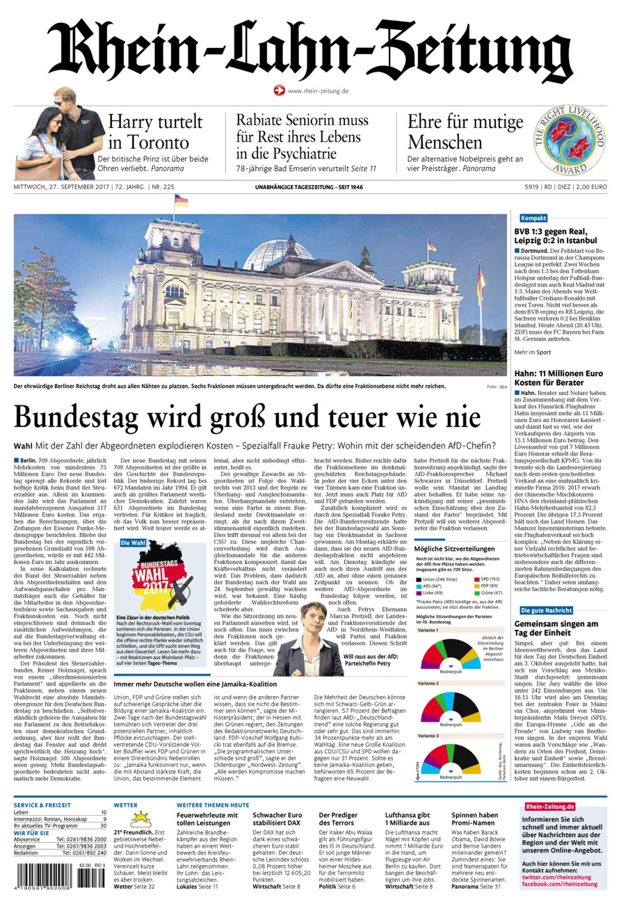 Rhein-Lahn-Zeitung Diez (Archiv) vom Mittwoch, 27.09.2017