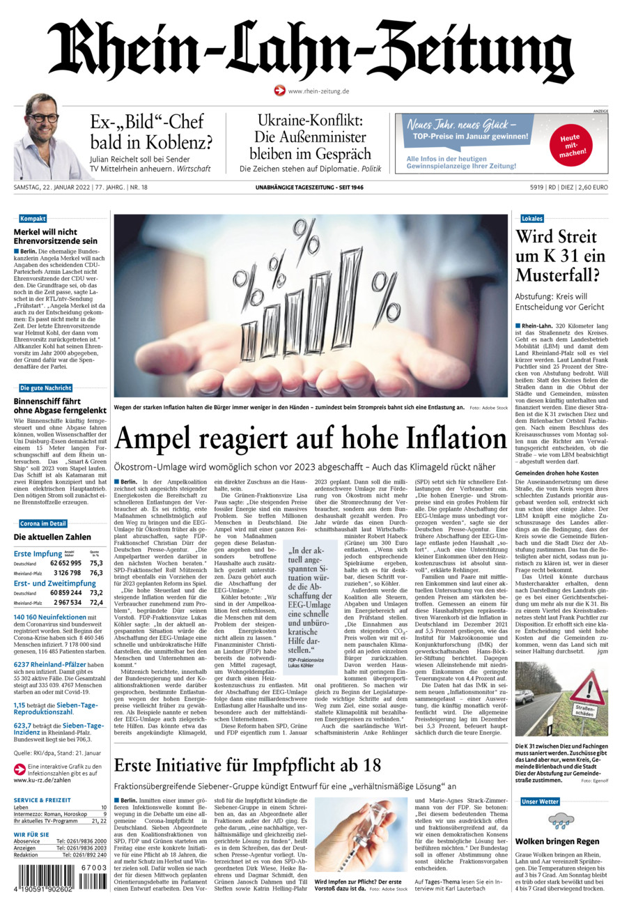 Rhein-Lahn-Zeitung Diez (Archiv) vom Samstag, 22.01.2022