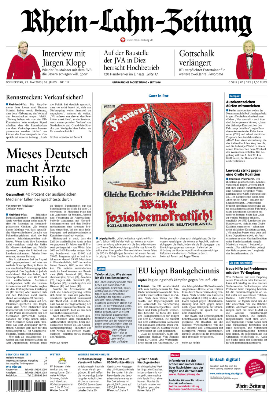 Rhein-Lahn-Zeitung Diez (Archiv) vom Donnerstag, 23.05.2013