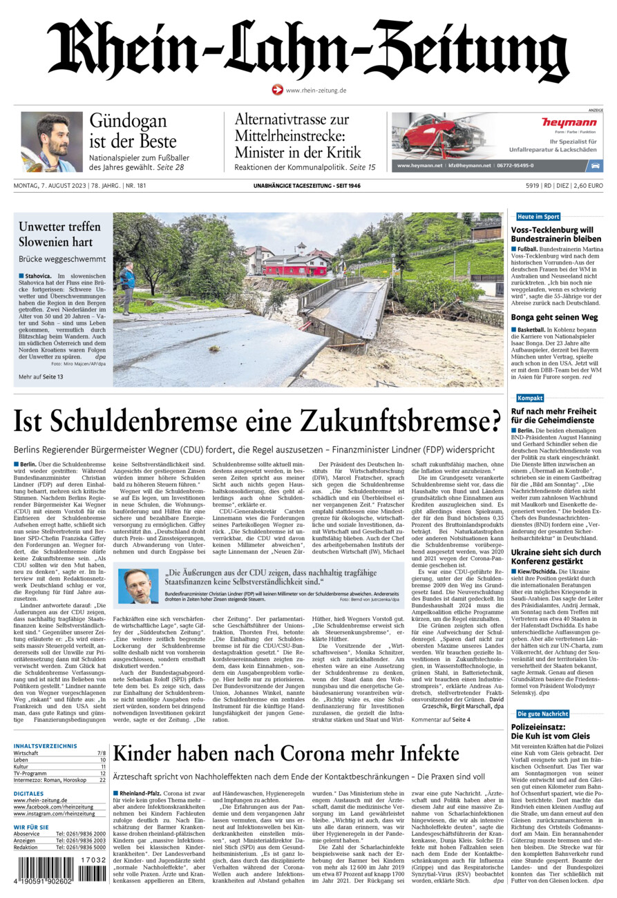 Rhein-Lahn-Zeitung Diez (Archiv) vom Montag, 07.08.2023