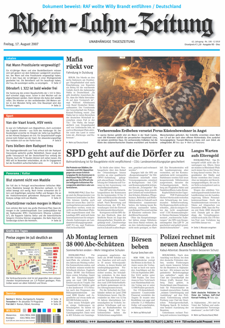 Rhein-Lahn-Zeitung Diez (Archiv) vom Freitag, 17.08.2007