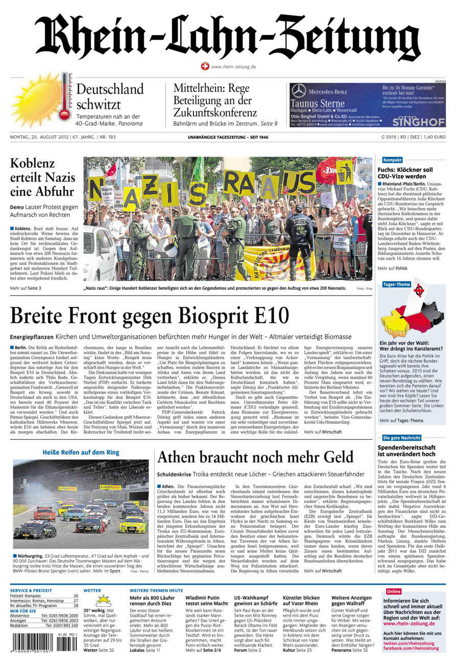 Rhein-Lahn-Zeitung Diez (Archiv) vom Montag, 20.08.2012