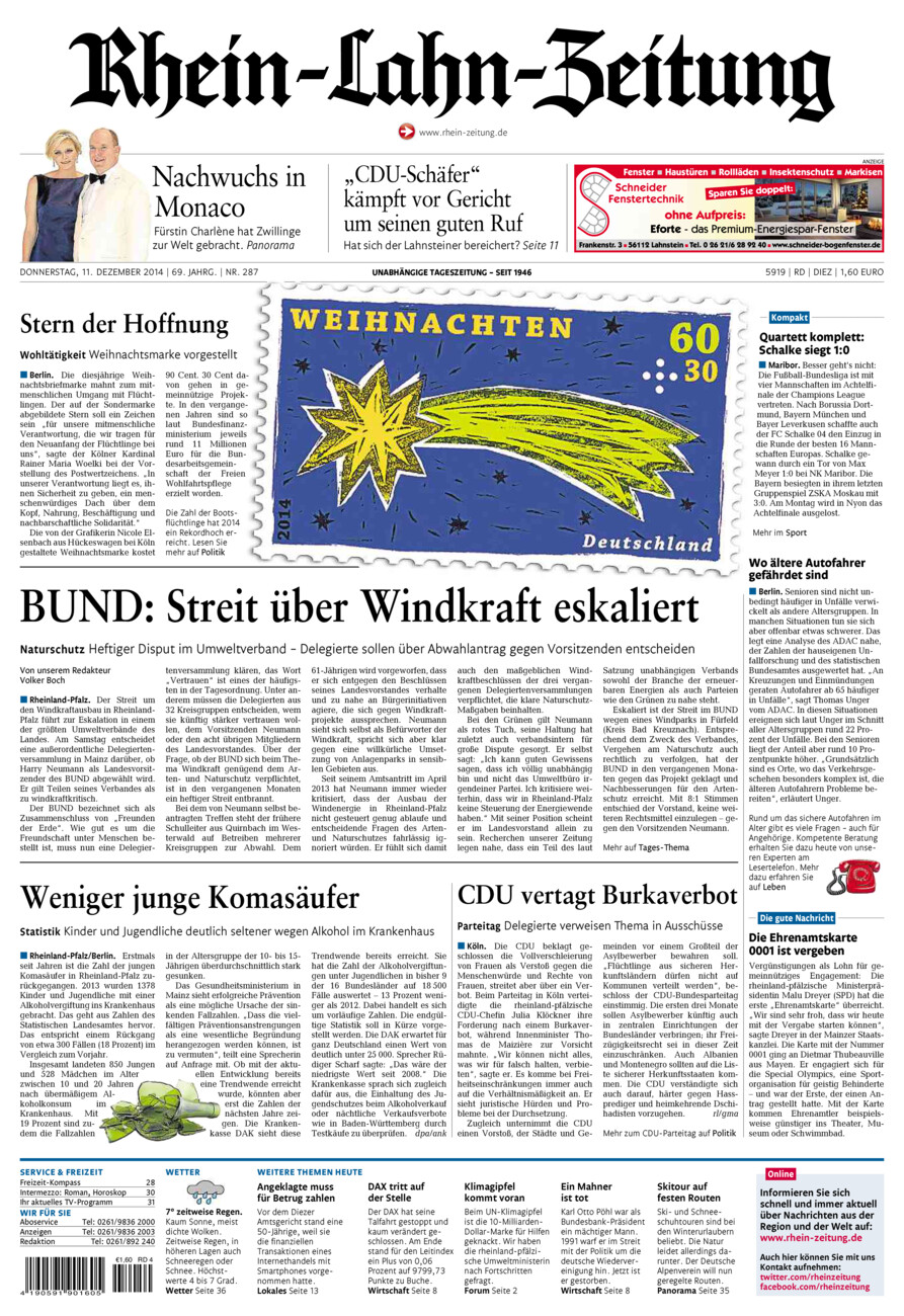 Rhein-Lahn-Zeitung Diez (Archiv) vom Donnerstag, 11.12.2014