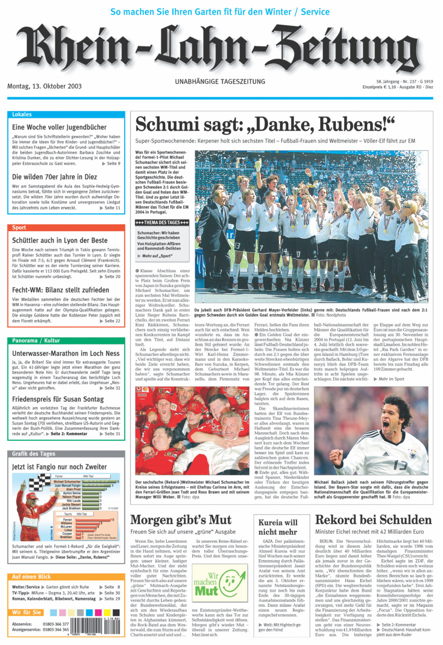 Rhein-Lahn-Zeitung Diez (Archiv) vom Montag, 13.10.2003