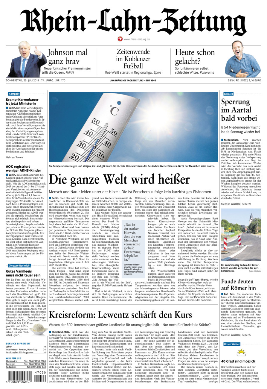 Rhein-Lahn-Zeitung Diez (Archiv) vom Donnerstag, 25.07.2019