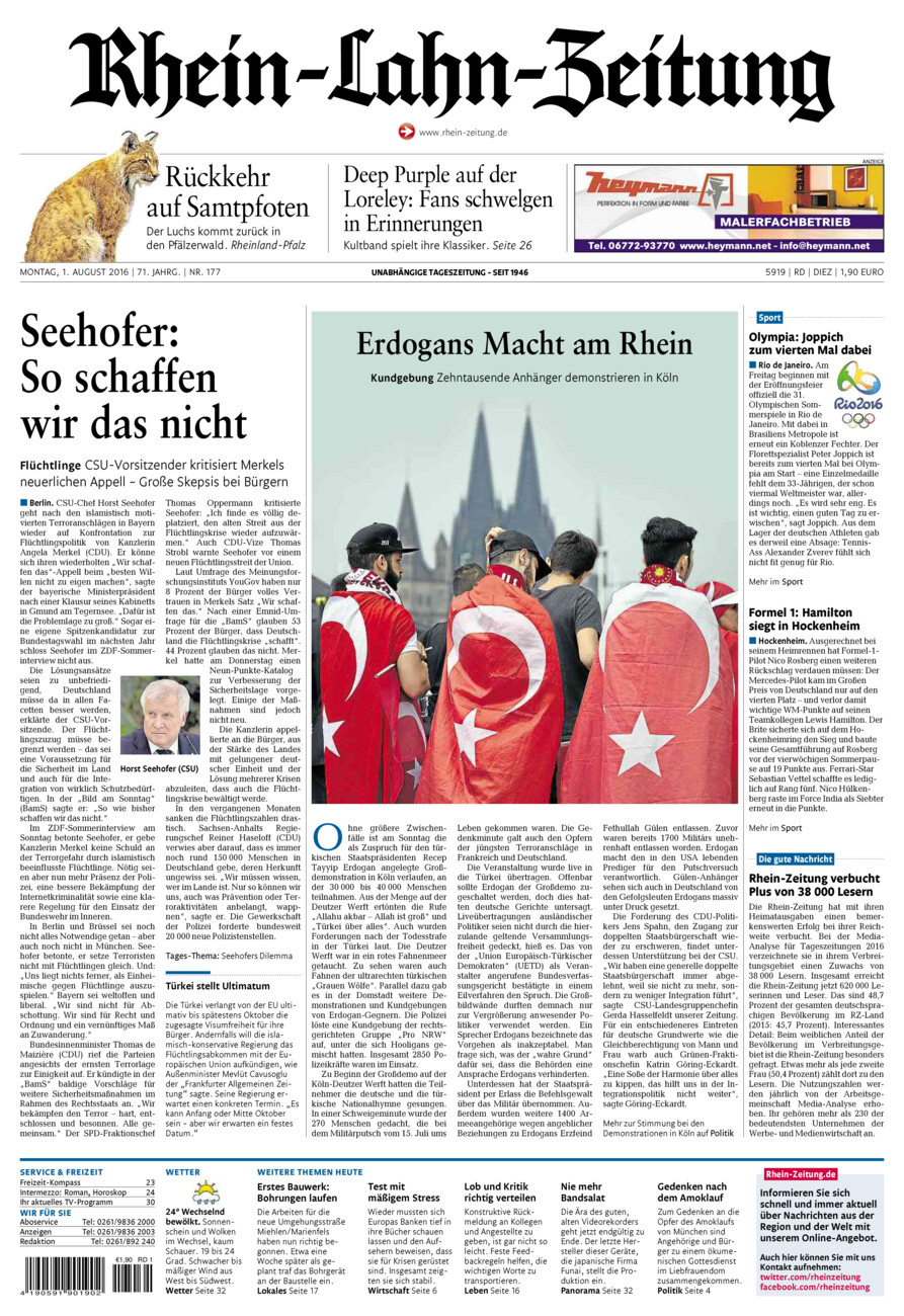 Rhein-Lahn-Zeitung Diez (Archiv) vom Montag, 01.08.2016