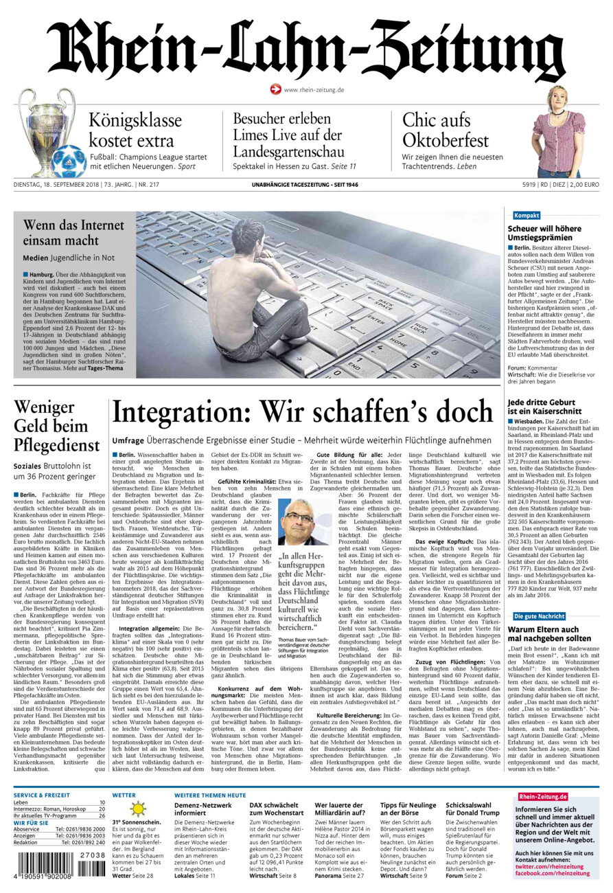 Rhein-Lahn-Zeitung Diez (Archiv) vom Dienstag, 18.09.2018