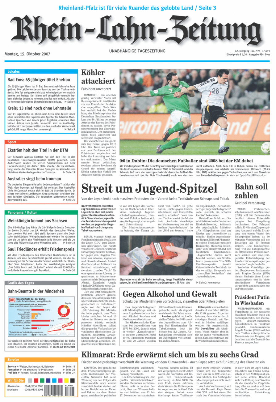 Rhein-Lahn-Zeitung Diez (Archiv) vom Montag, 15.10.2007