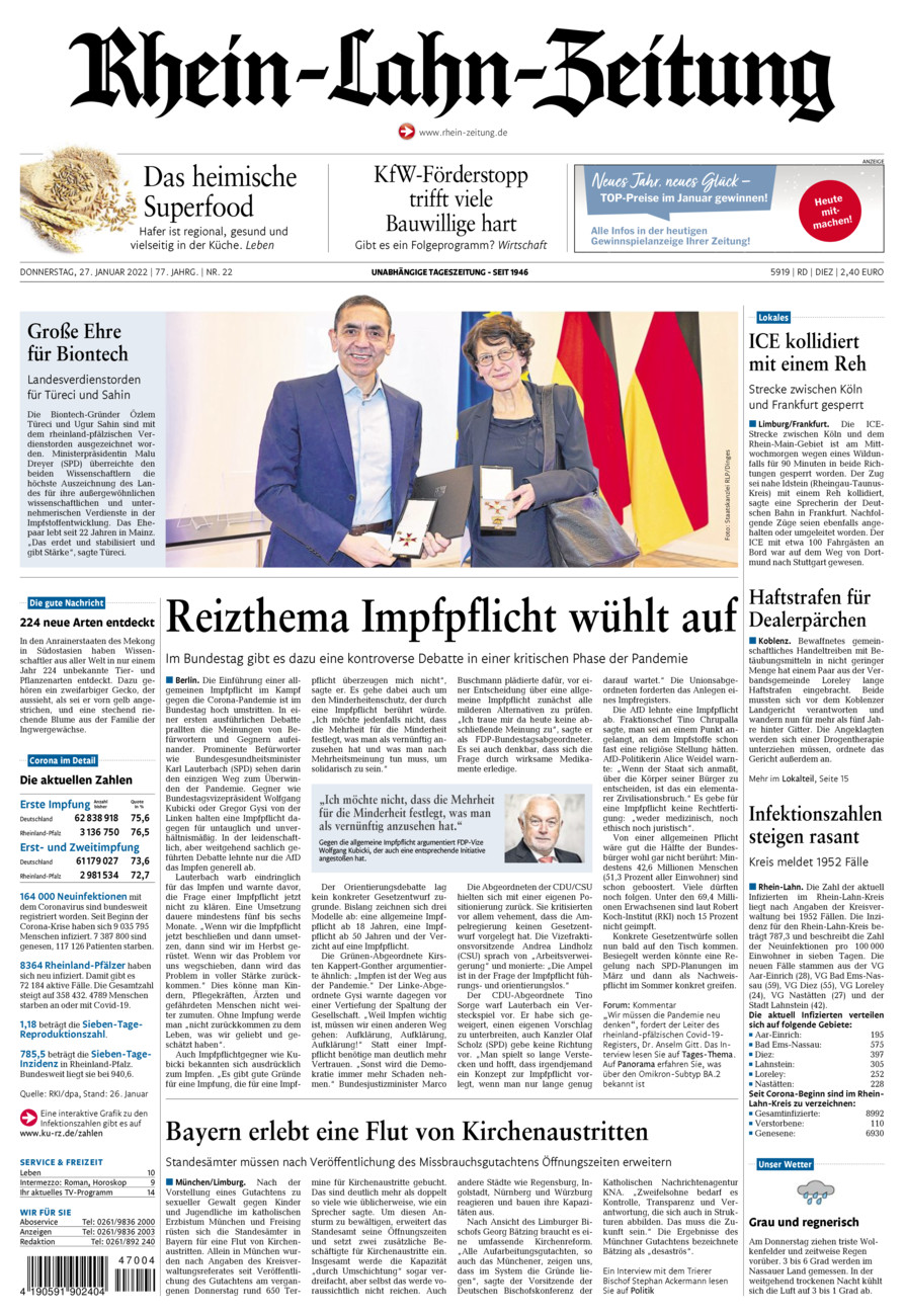 Rhein-Lahn-Zeitung Diez (Archiv) vom Donnerstag, 27.01.2022
