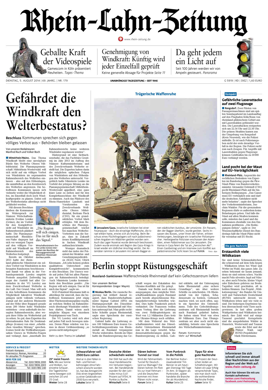 Rhein-Lahn-Zeitung Diez (Archiv) vom Dienstag, 05.08.2014