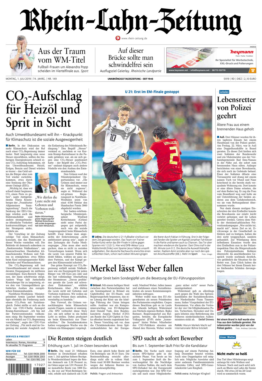 Rhein-Lahn-Zeitung Diez (Archiv) vom Montag, 01.07.2019